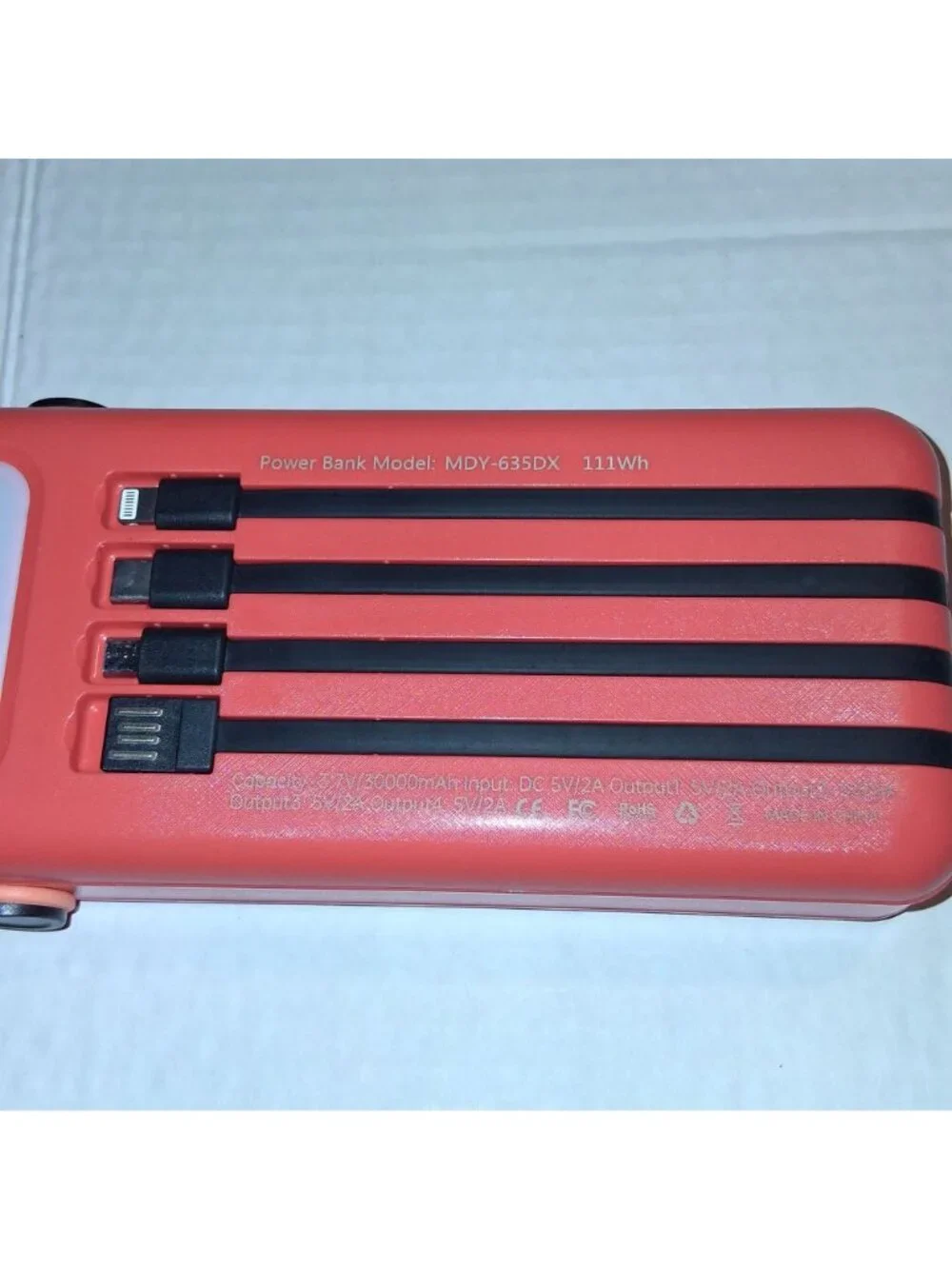 Letscom Solar Power Bank 30000mAh With Built-In Cables & LED Display For USB Dev